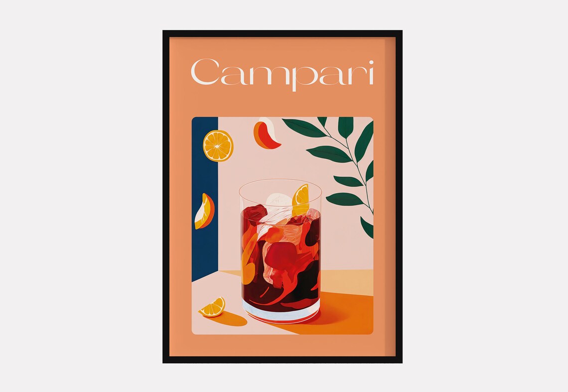 Campari Cocktail Red Drink Orange Citrus Retro Bar Art Poster