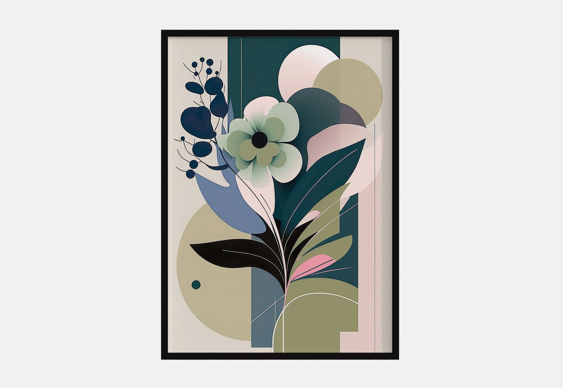 Sage Green Botanical Abstract Flower Modern Geometric Art Poster