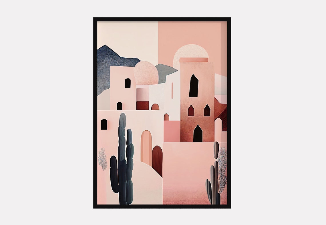 Marrakech Morocco Adobe Buildings Cactus Desert Travel Poster