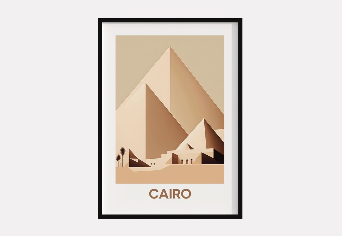 Cairo Pyramids of Giza Sunlit Beige Minimalist Travel Poster