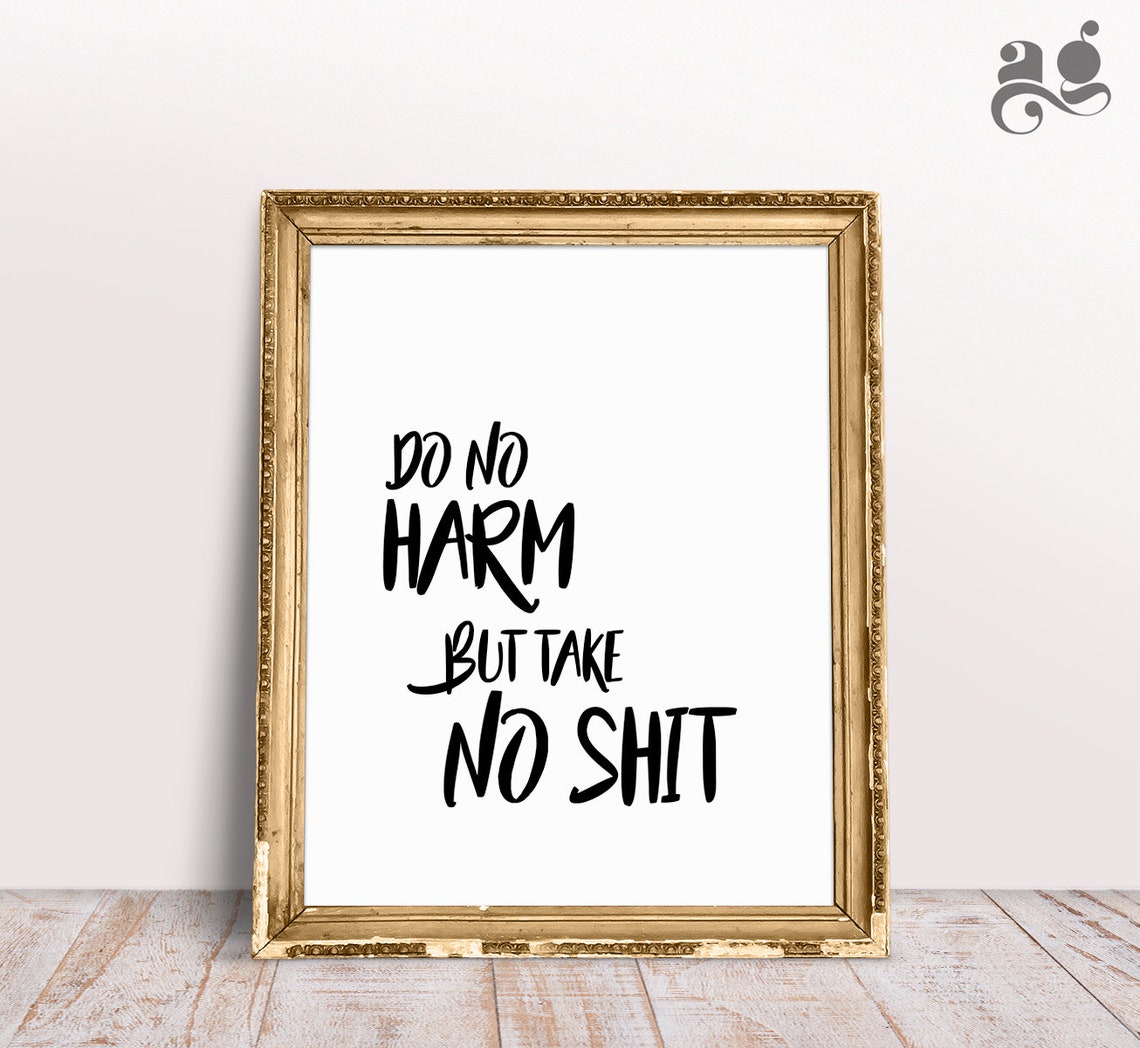 Do No Harm But Take No Shit Inspirational Quotes Print Motivational Quote Gift Typography Print Wall Art Black And White Art - Image 3