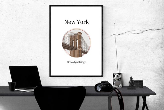 New York Brooklyn Bridge Travel Poster, NYC Decor