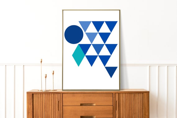 Geometric Blue Abstract Wall Art Minimalist Home Decor