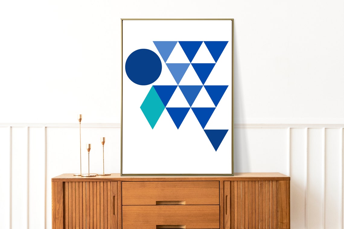 Geometric Blue Abstract Wall Art Minimalist Home Decor