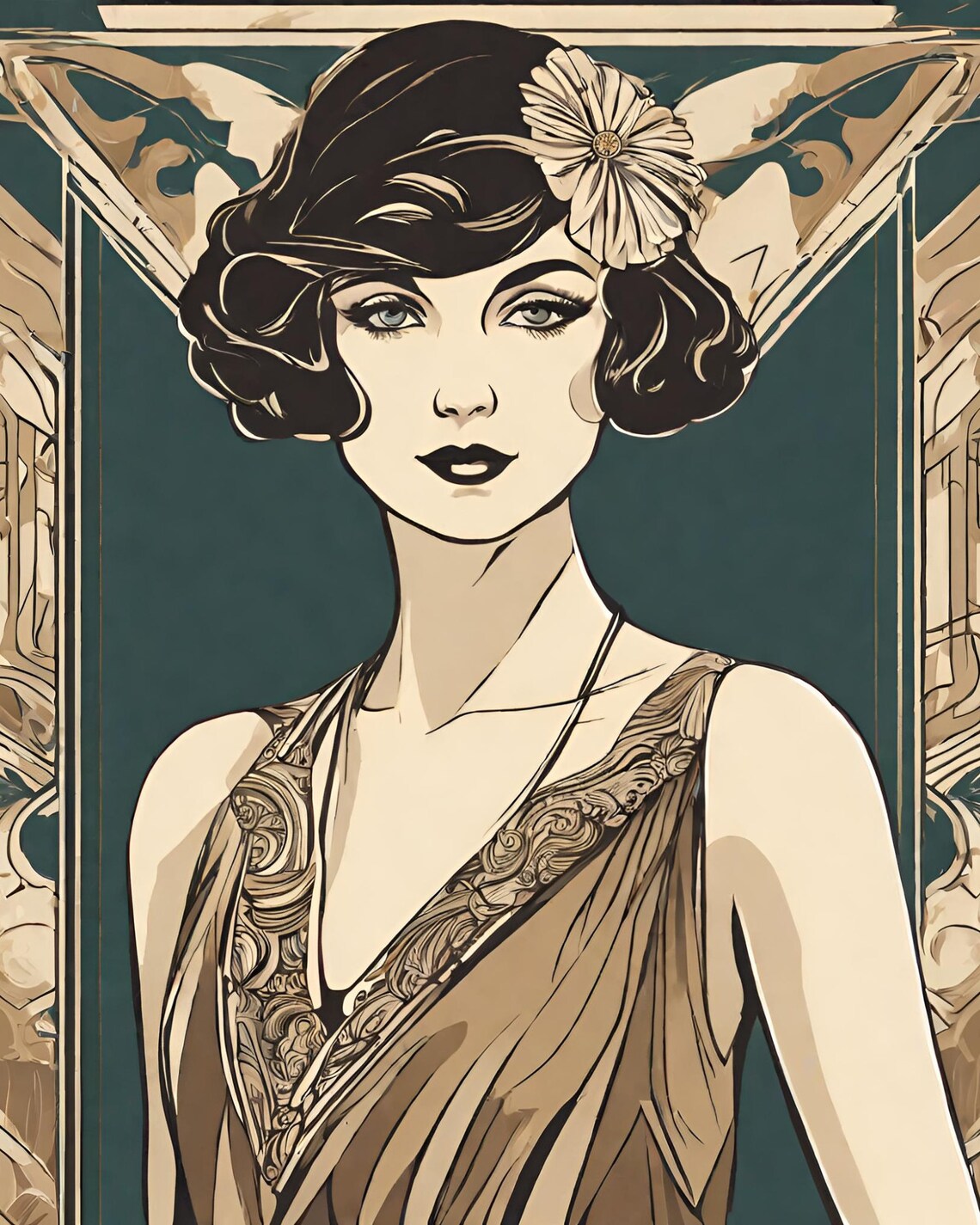 1920s Art Deco Woman Portrait Bob Haircut Flapper Style Vintage Poster - Image 2