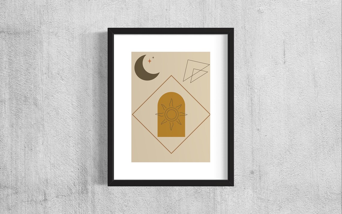 Boho Sun And Moon Abstract Art Print, Minimalist