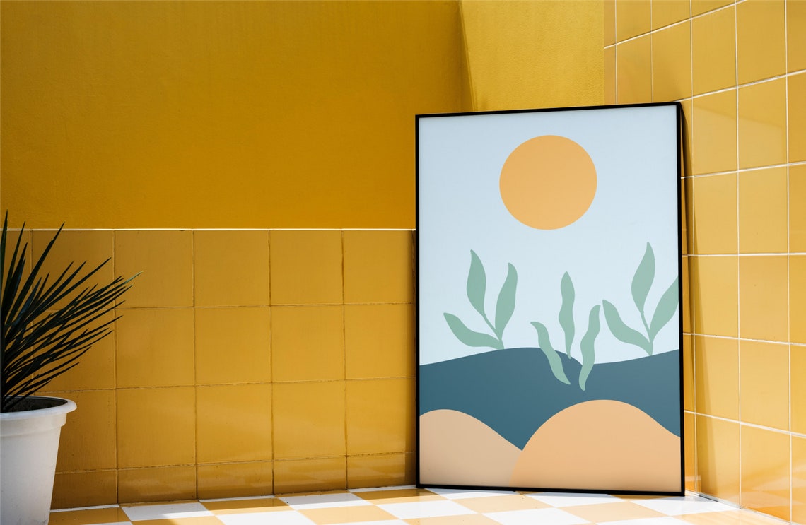 Boho Abstract Sun Landscape Rolling Hills Minimalist Wall Poster