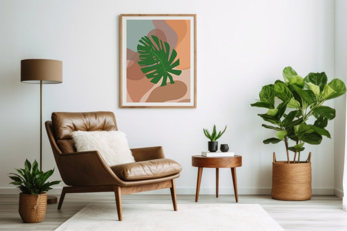 Boho Botanical Wall Art Tropical Leaves Wall Print Modern Mid Century Neutral Art Monstera Leaf Housewarming Gift - Image 2