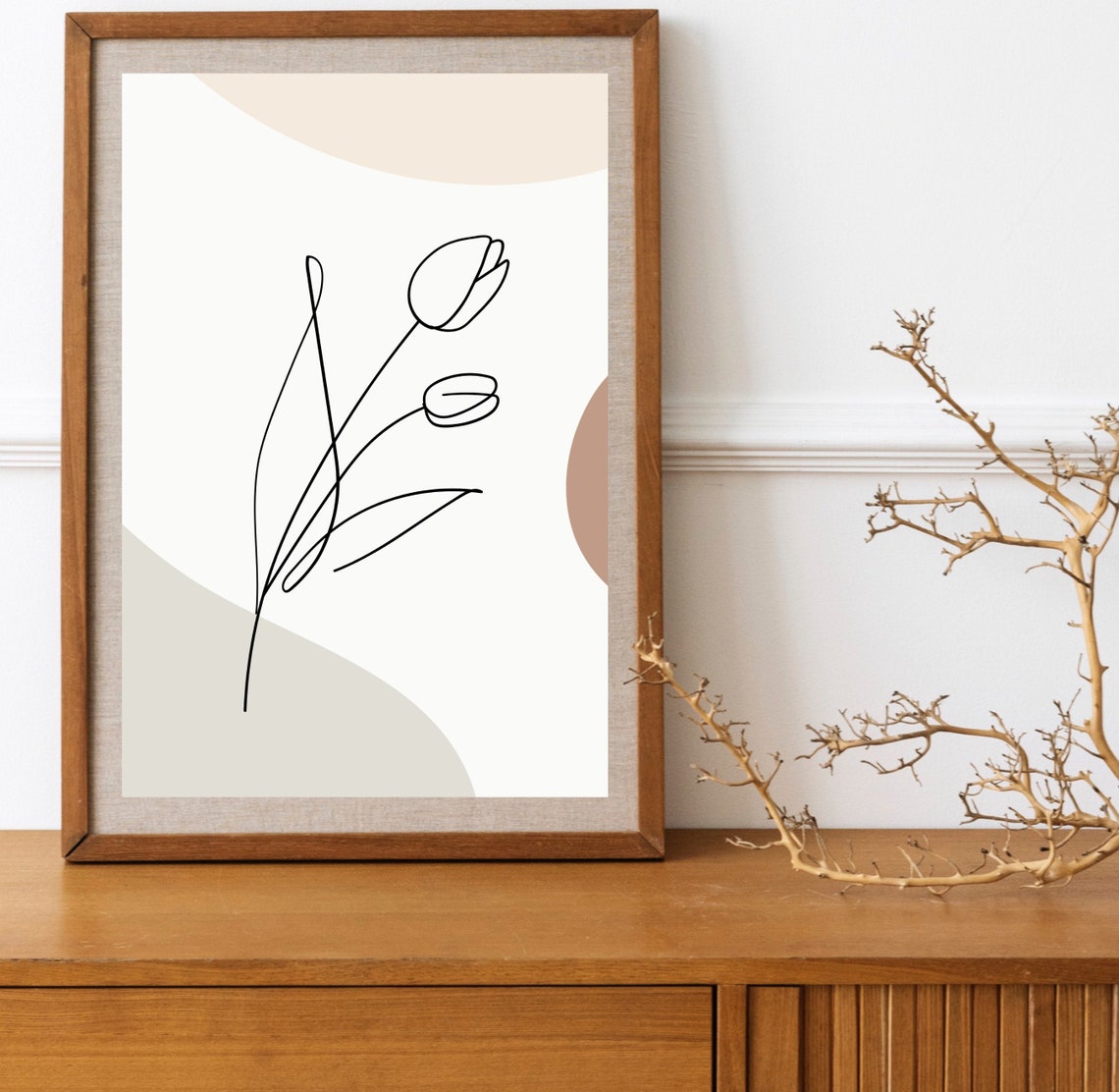 Minimalist Single Line Tulip Botanical Sketch Neutral Wall Poster - Image 3