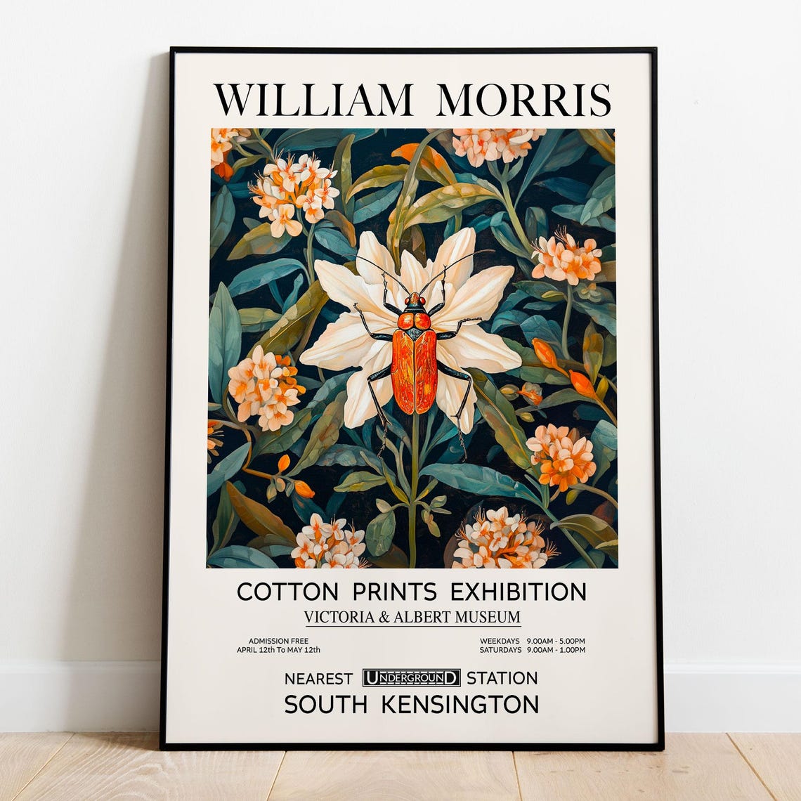 William Morris Cotton Prints Exhibition Beetle Floral Art Poster