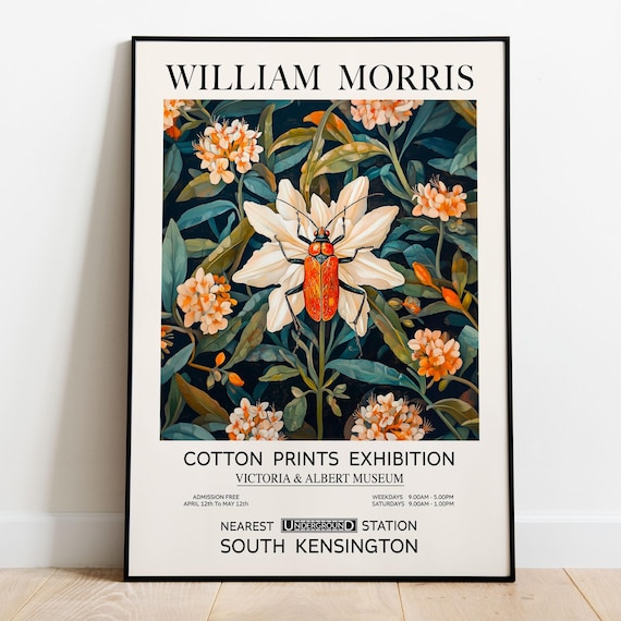 William Morris Print Orange Insect Exhibition Poster Vintage Art Textiles Floral Wall Wildlife