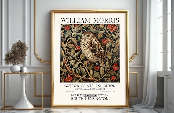 William Morris Barn Owl Print Vintage Floral Exhibition Poster