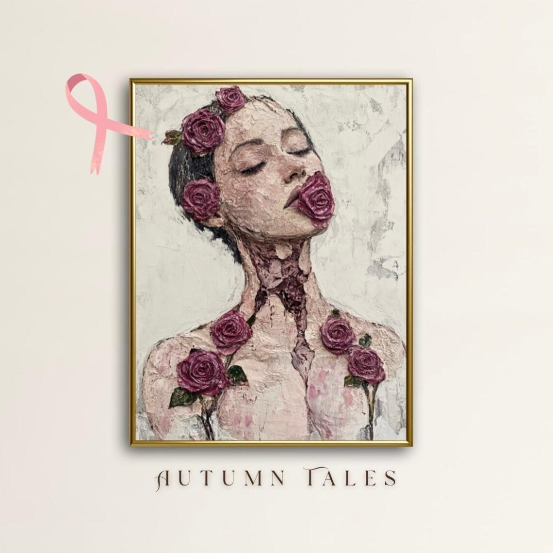 Breast Cancer Awarness Wall Art Print Healing And Recover Floral Girl People Art Wonan Portrait Modern Contemporary Art Decor