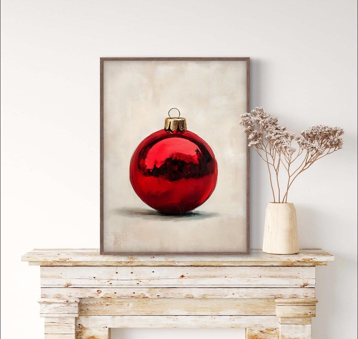 Red Christmas Ornament Minimalist Holiday Art Print - Image 4