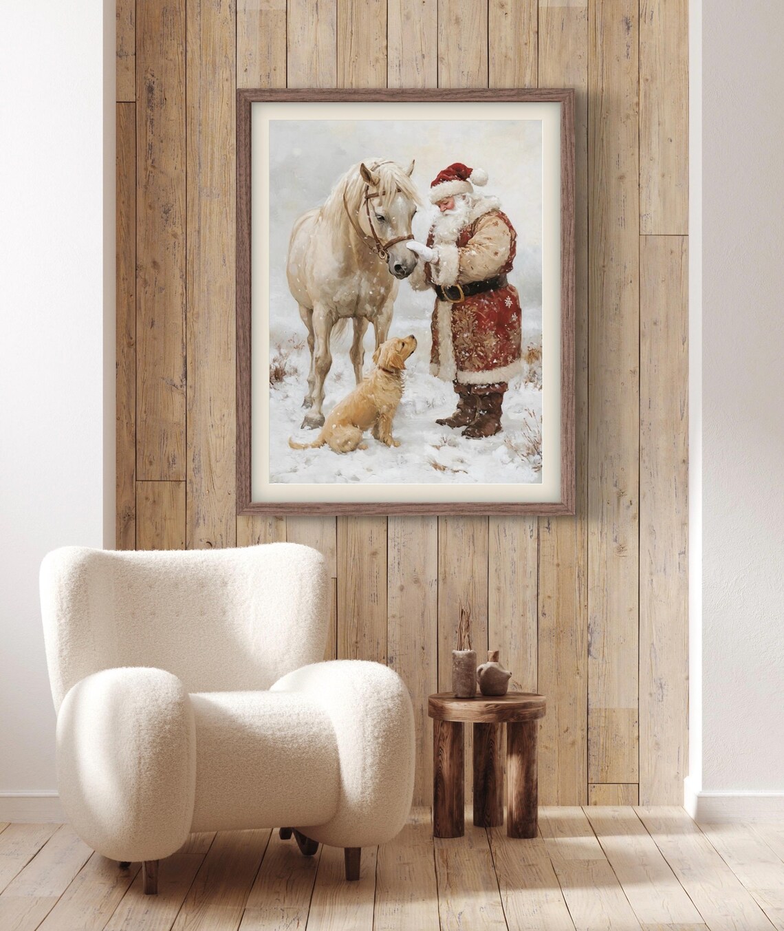 Vintage Christmas Santa, Horse and Retriever Art Print - Image 2
