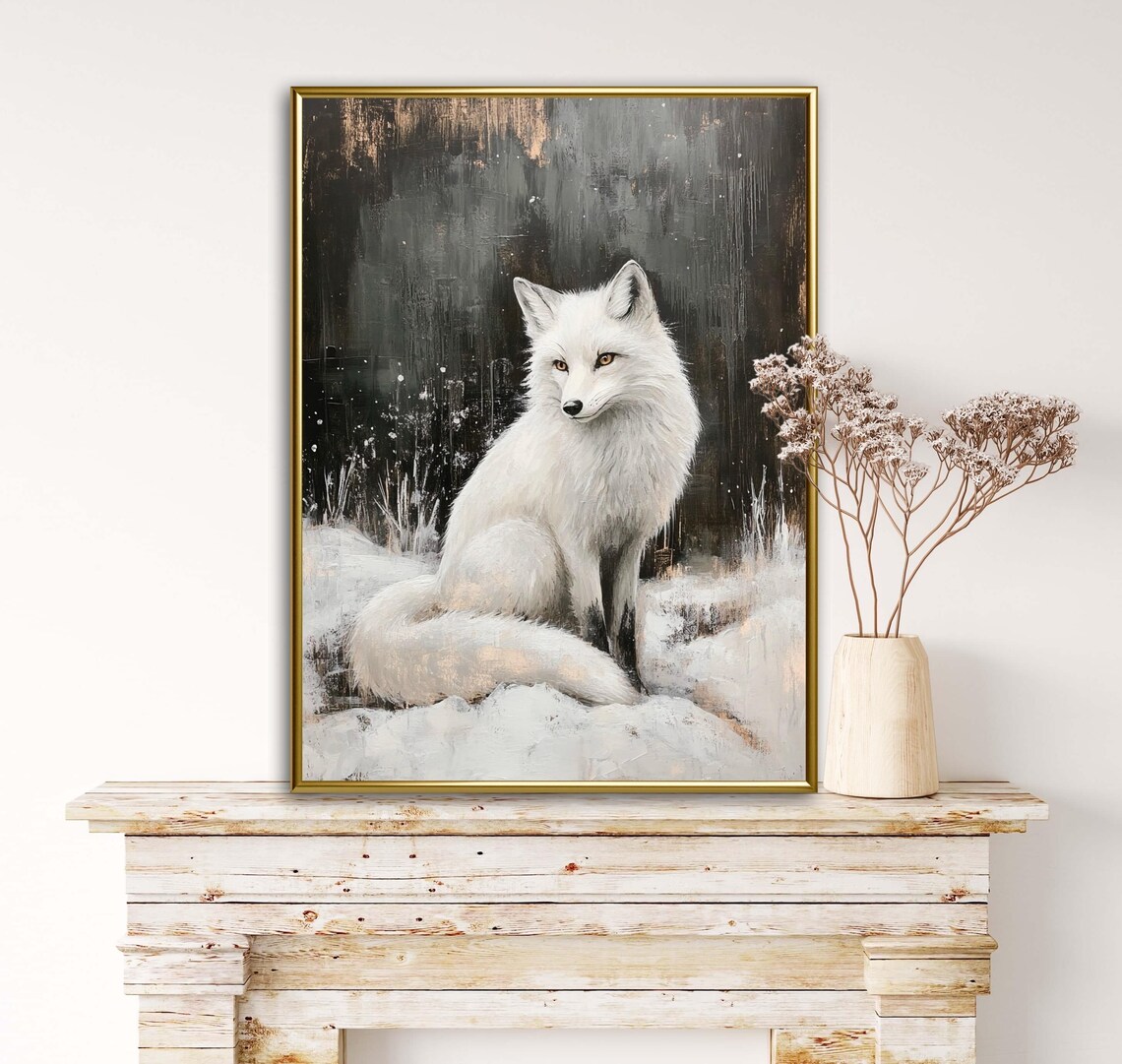 White Fox Winter Forest Minimalist Art Print - Image 3