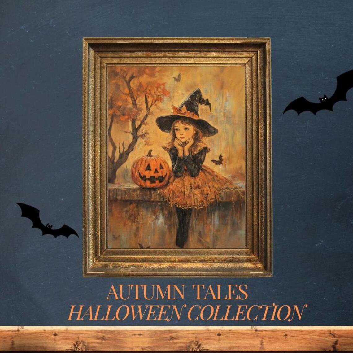 Little Witchy Girl and Pumpkin Halloween Art Print - Image 3