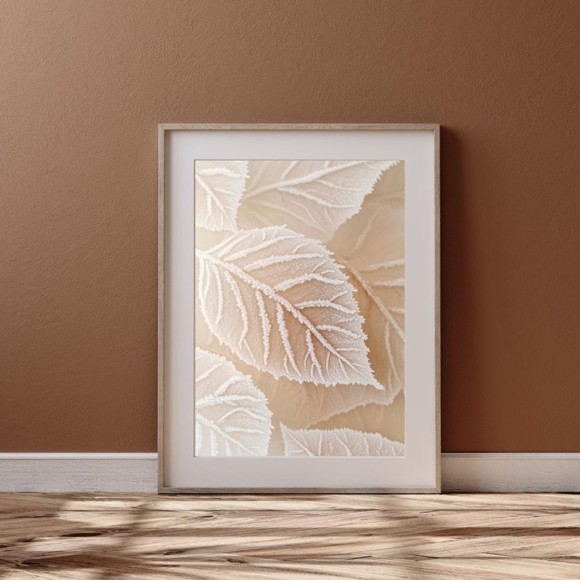 Winter Frosty Leaves Macro Botanical Neutral Leaf Art Poster - Image 5