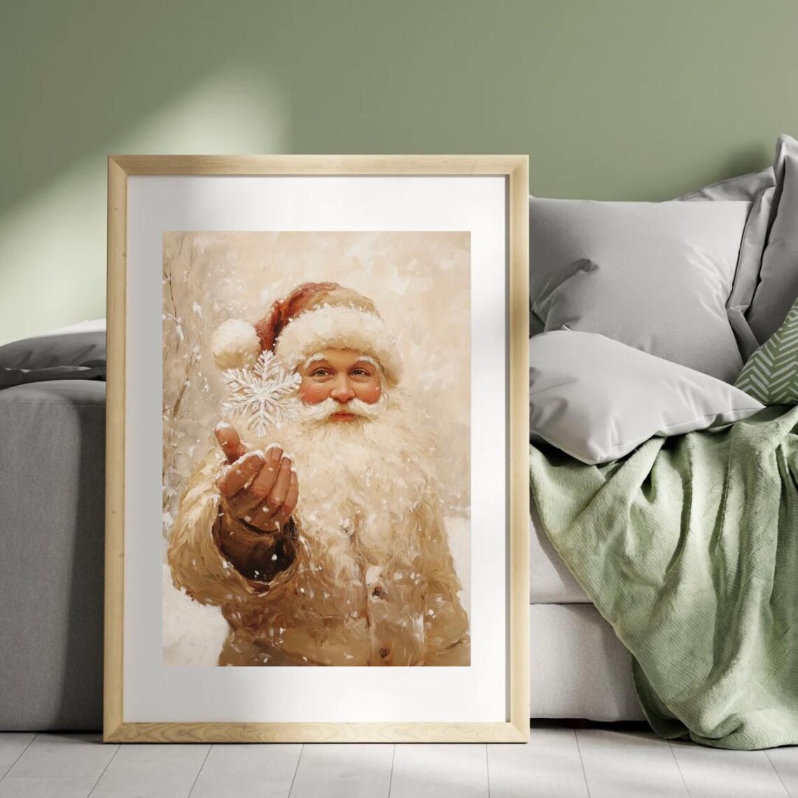 Vintage Santa In Beige Christmas Art Print - Image 4