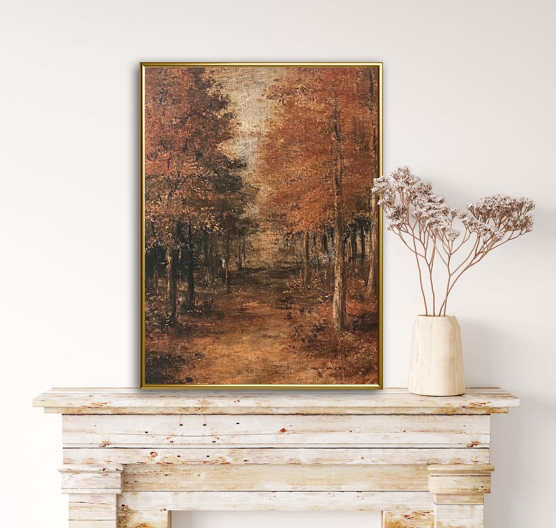 Rustic Autumn Forest Path with Golden Trees Vintage Oil Painting Wall Art Poster - Image 4