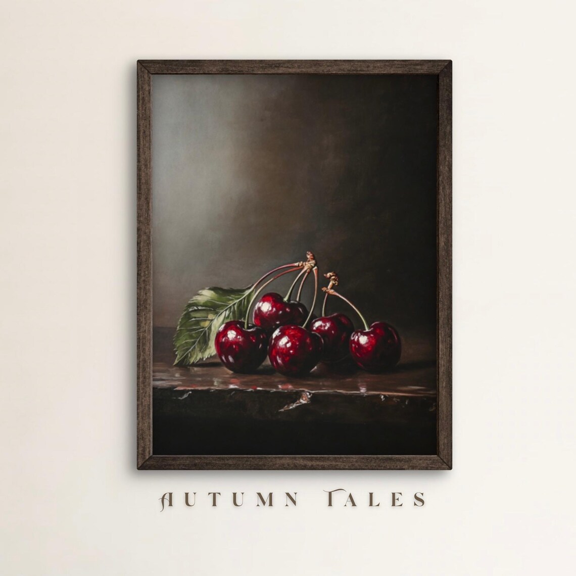 Moody Cherry Fruit Art Print, Rustic Farmhouse Kitchen