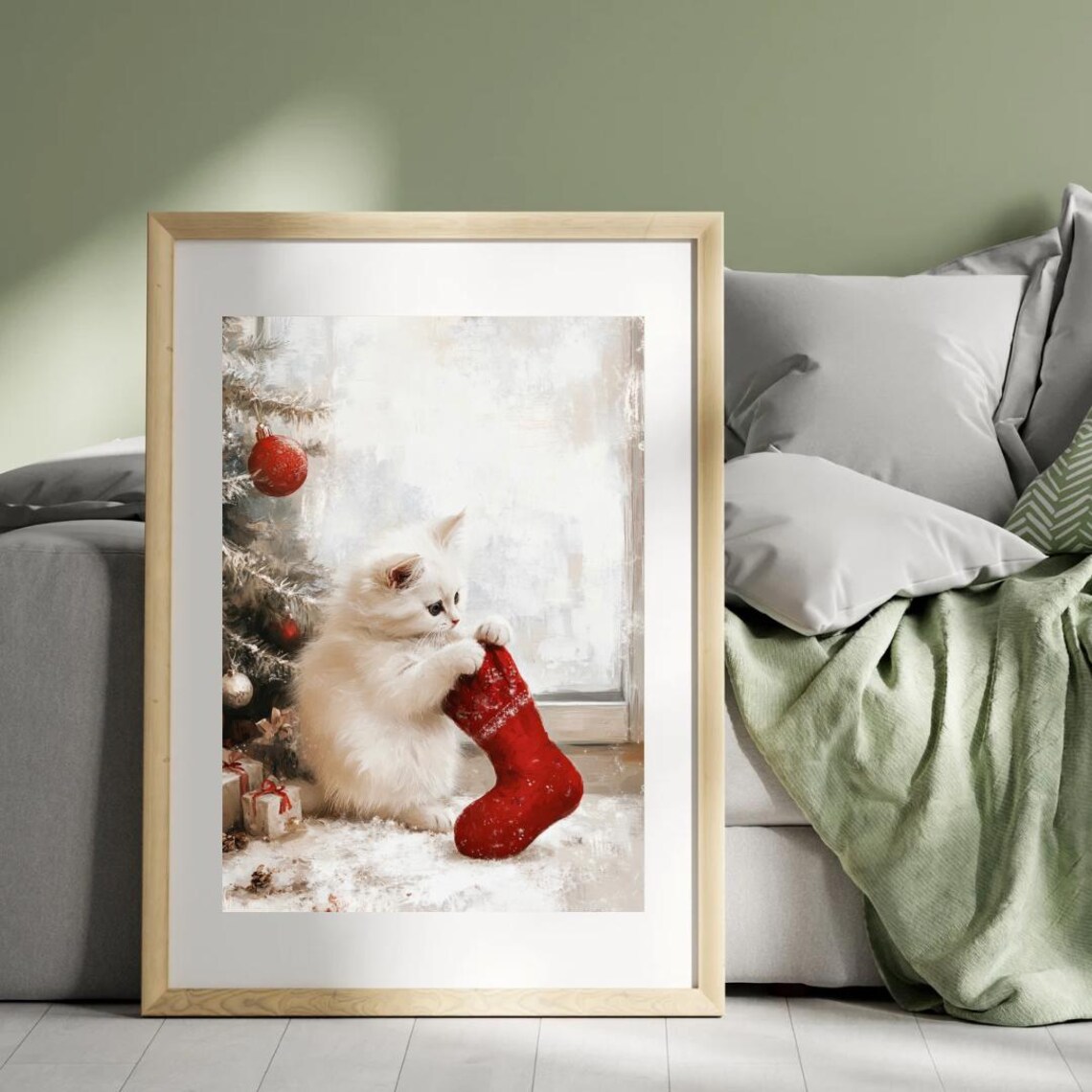 Christmas Kitten With Stocking, Festive Home Decor - Image 4