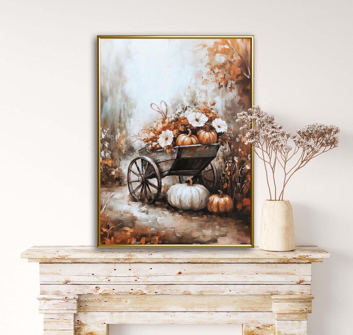 Autumn Tales Rustic Wheelbarrow Fall Garden Pumpkin Harvest Painting Art Print - Image 4