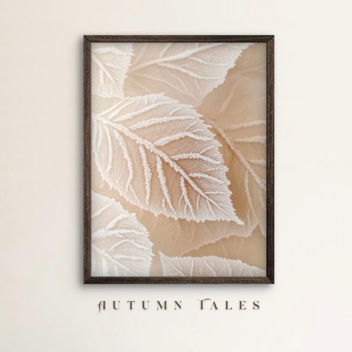 Winter Frosty Leaves Macro Botanical Neutral Leaf Art Poster