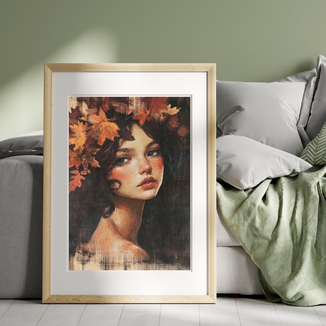 Young Girl Portrait Painting Fall Wall Art Print Vintage Rustic Antique Farm Girl With Leaves Cozy Farmhouse Decor Classic Oil Painting - Image 4