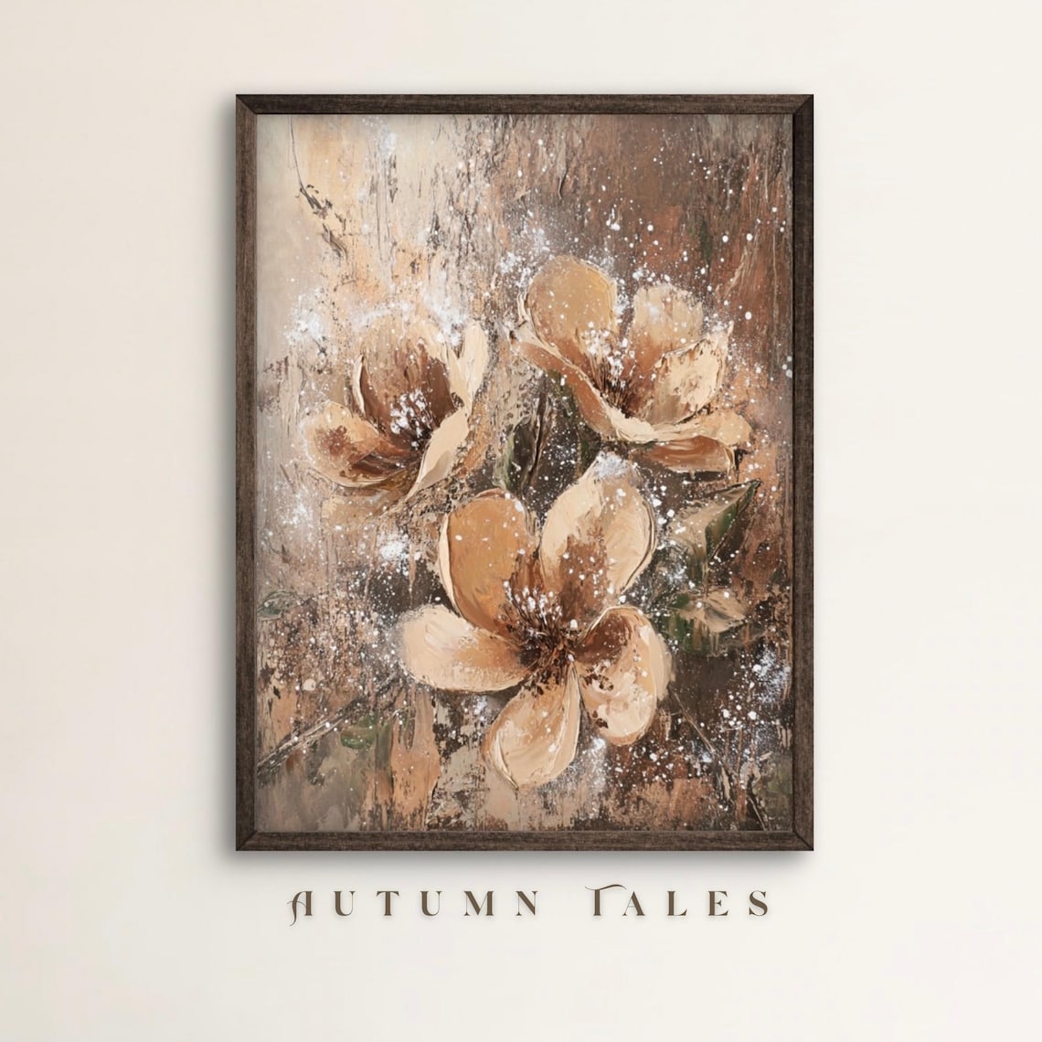 Abstract Caramel Brown Flowers on Dark Texture Moody Botanical Wall Art Poster