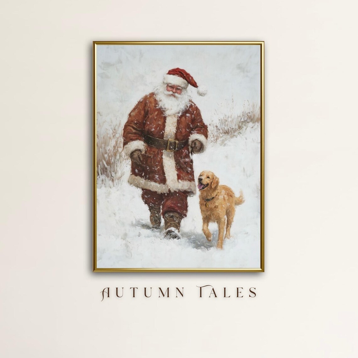 Santa And Golden Retriever Christmas Art Print - Image 4