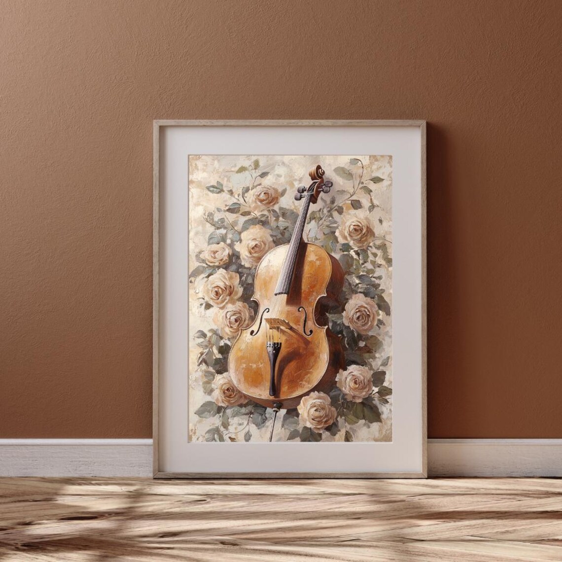 Vintage Cello Surrounded by Cream Roses Floral Musical Instrument Wall Art Print - Image 6