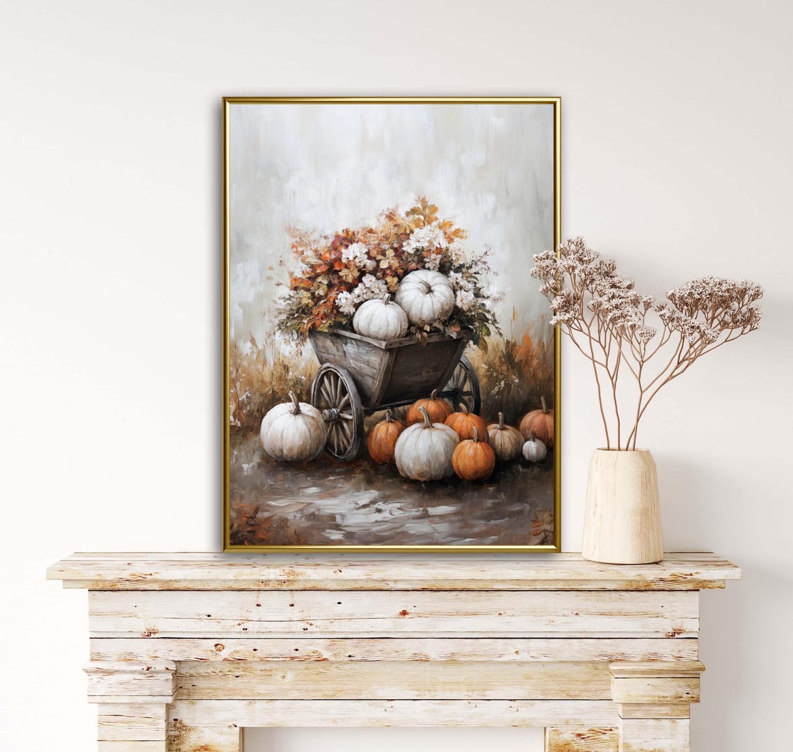 Vintage Wheelbarrow Overflowing With Autumn Pumpkins Art Print - Image 3