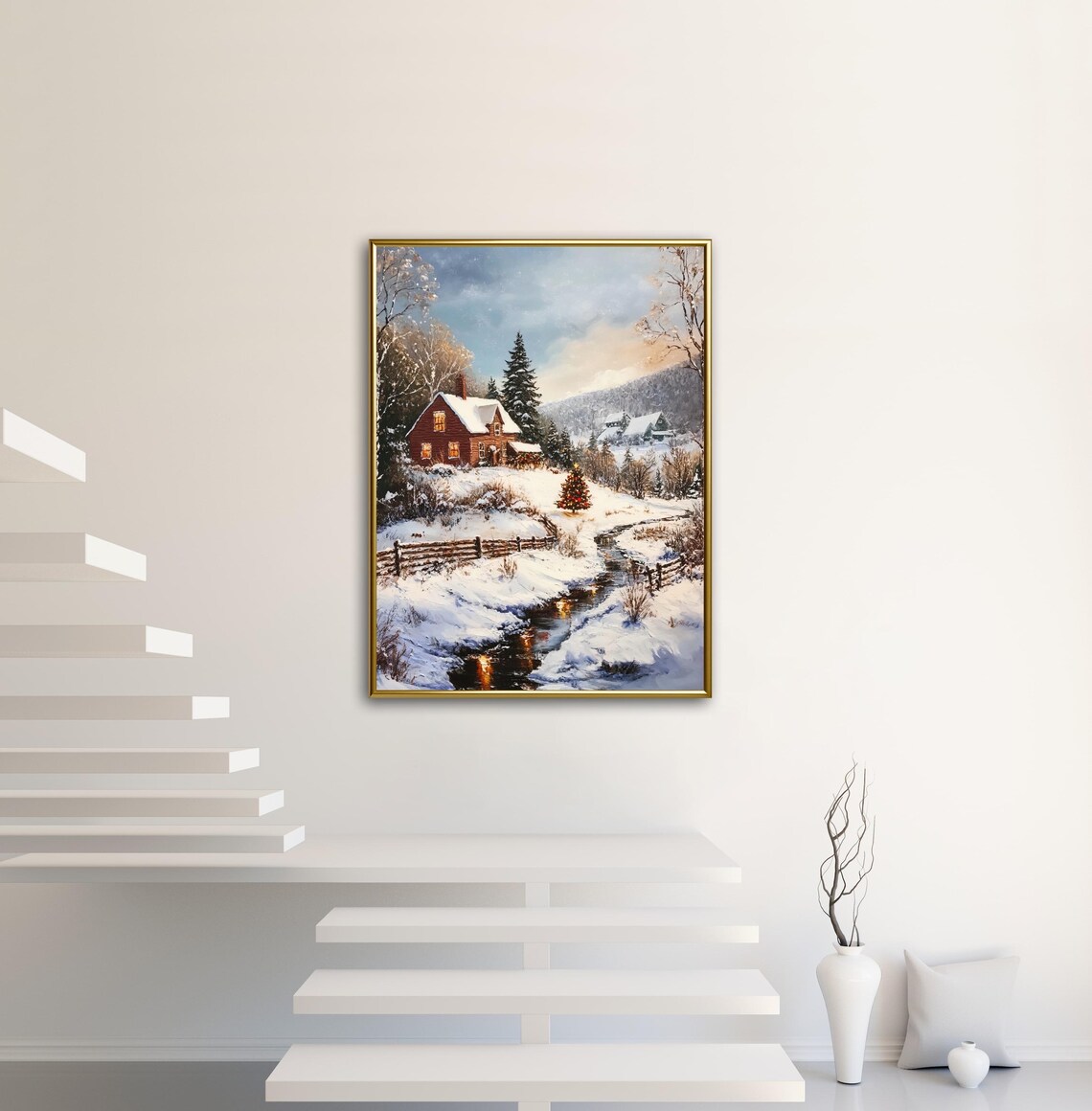 Cozy Winter Cottage Cabin Holiday Art Print - Image 2