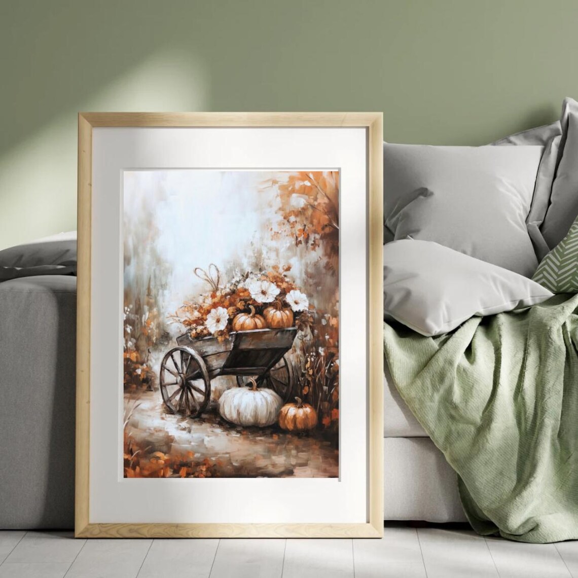 Autumn Tales Rustic Wheelbarrow Fall Garden Pumpkin Harvest Painting Art Print - Image 3