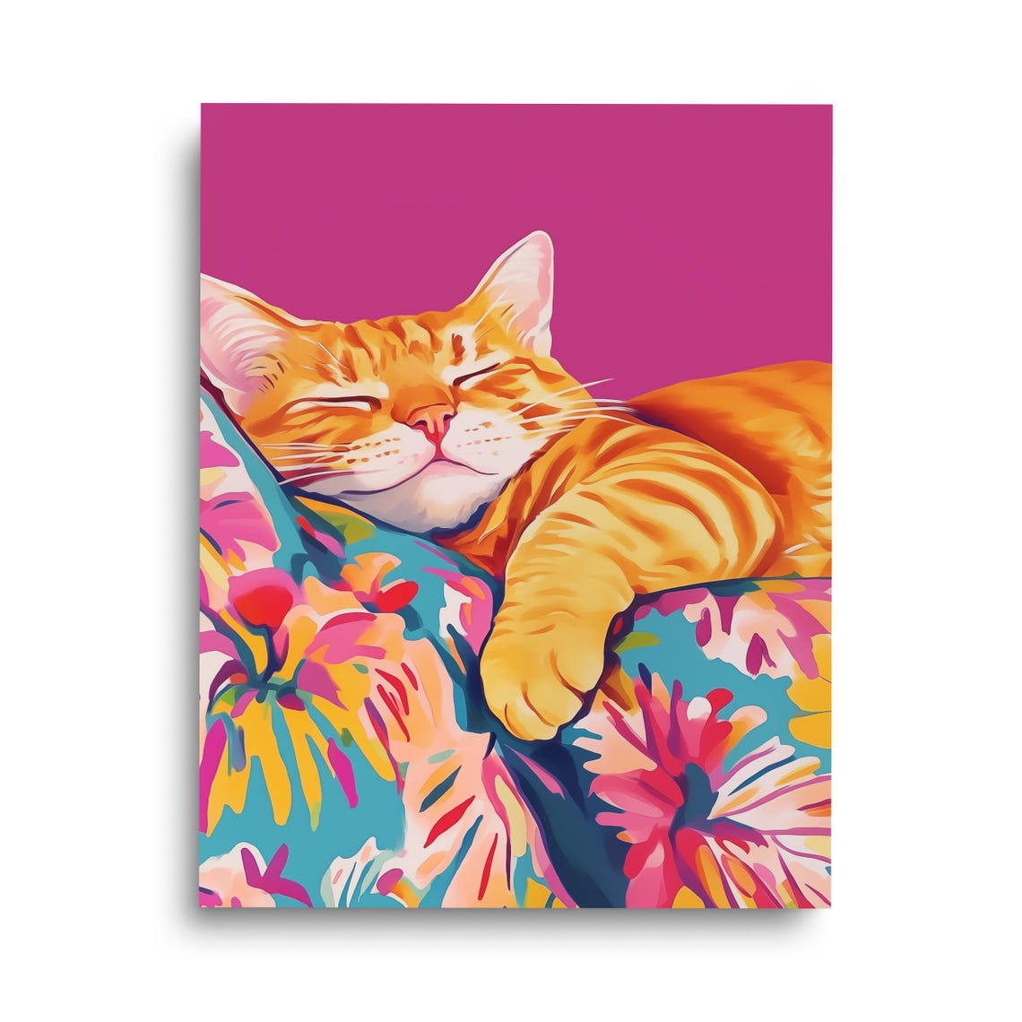 Sleeping Orange Tabby Cat Portrait Poster Cute Kitten Floral