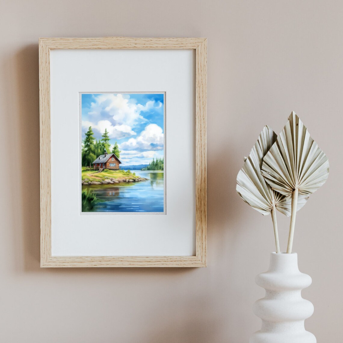 Imatra Finland Red Log Cabin by a Calm River Watercolor Poster - Image 2