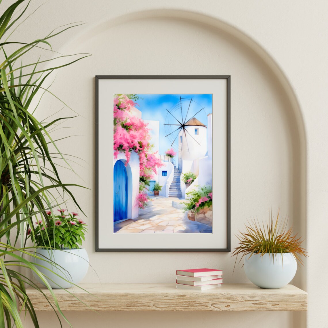 Mykonos Windmills Watercolor Travel Poster, Greece - Image 3