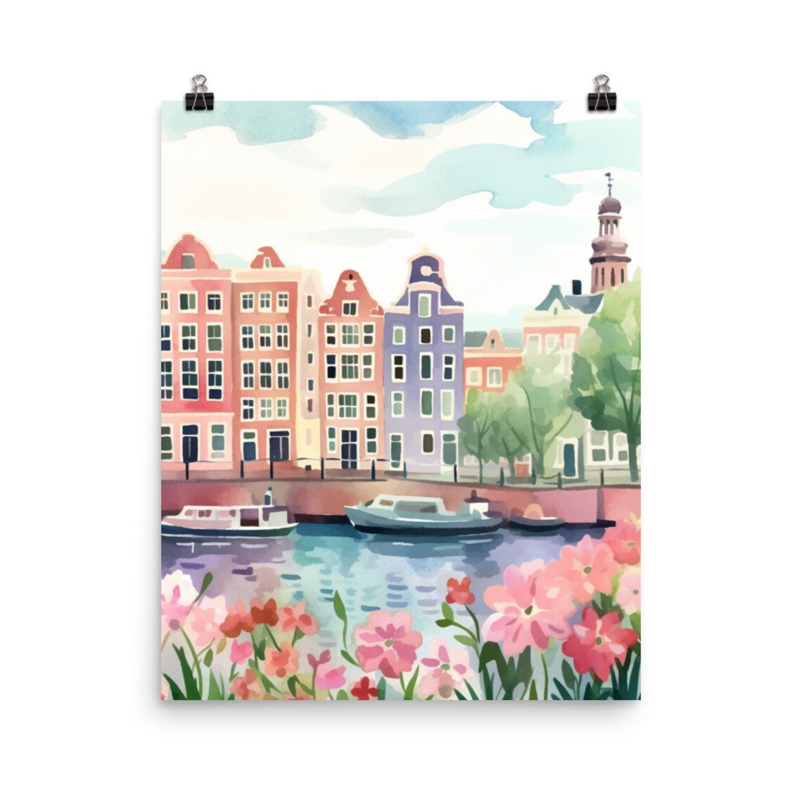 Amsterdam Watercolor Travel Poster, Dutch City Art