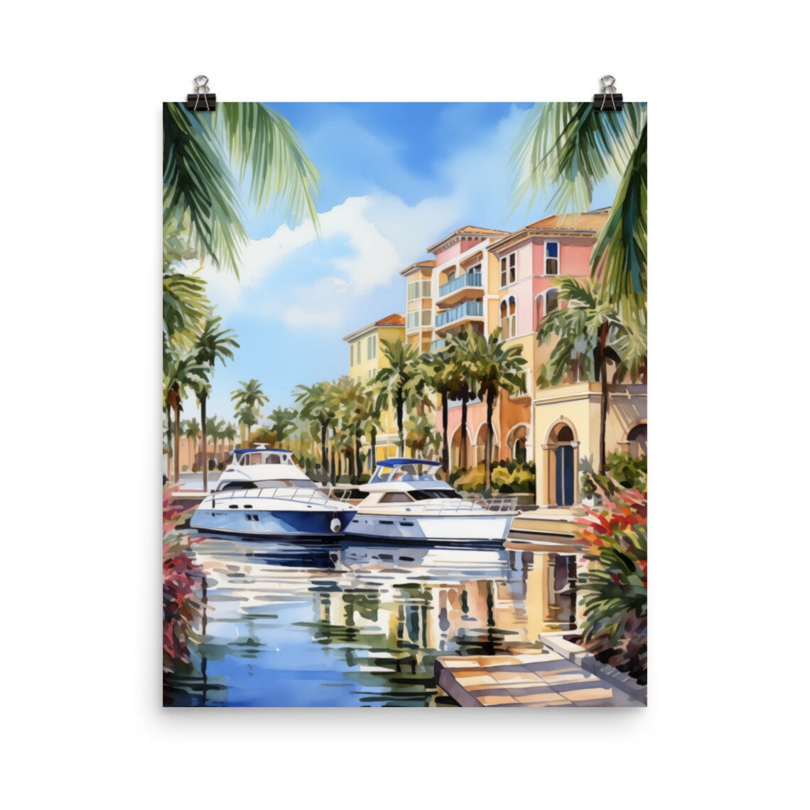 Naples Watercolor Art Print, Florida Coastal Cityscape