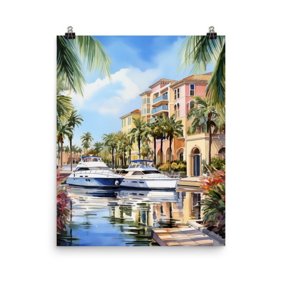 Naples Watercolor Art Print, Florida Coastal Cityscape