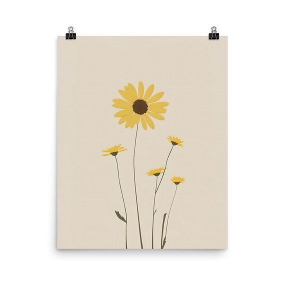 Yellow Daisy Watercolor Print Floral Portrait Flower Wall Art Home Decor Painting Botanical Gift Poster