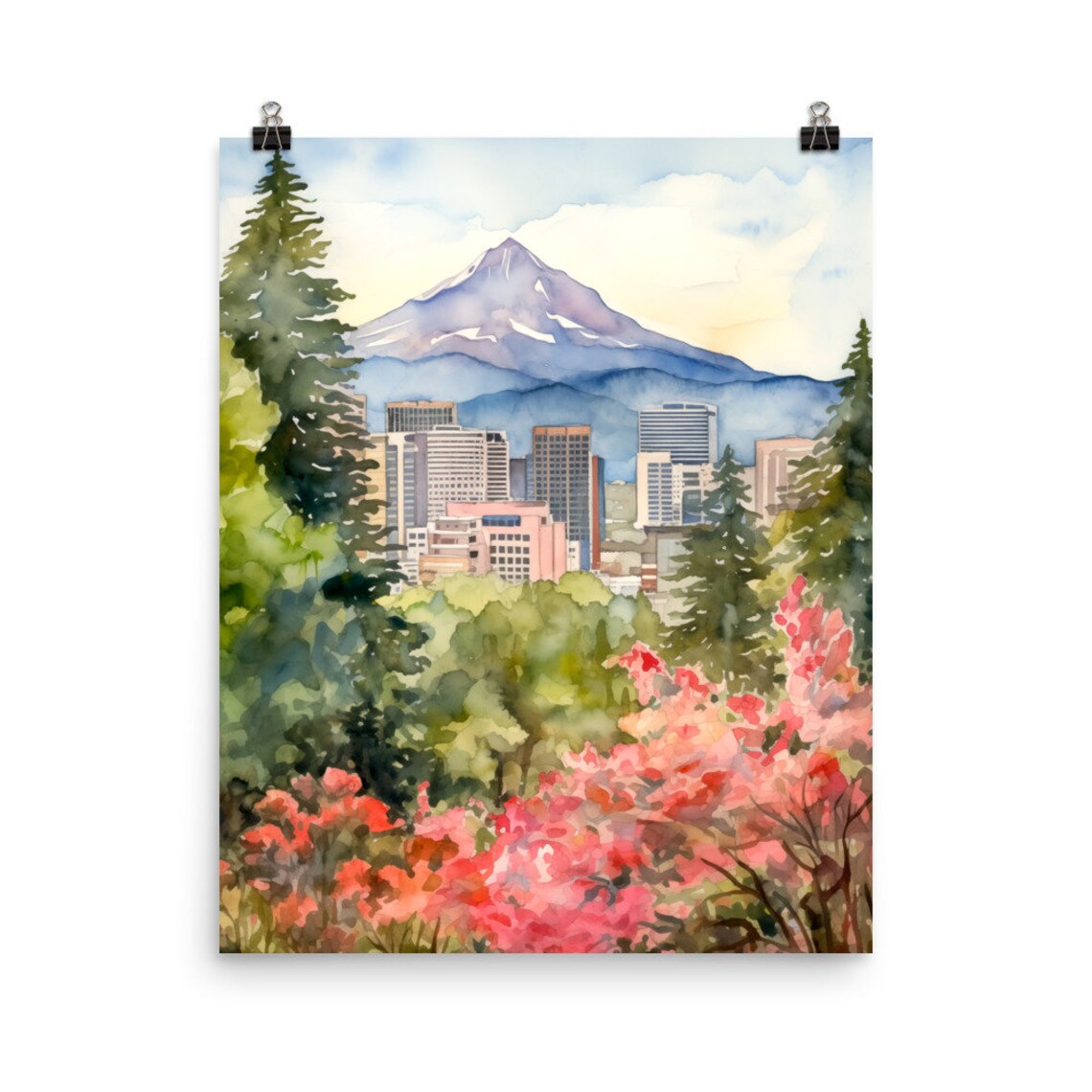 Portland Watercolor Art Print, Oregon Travel Poster