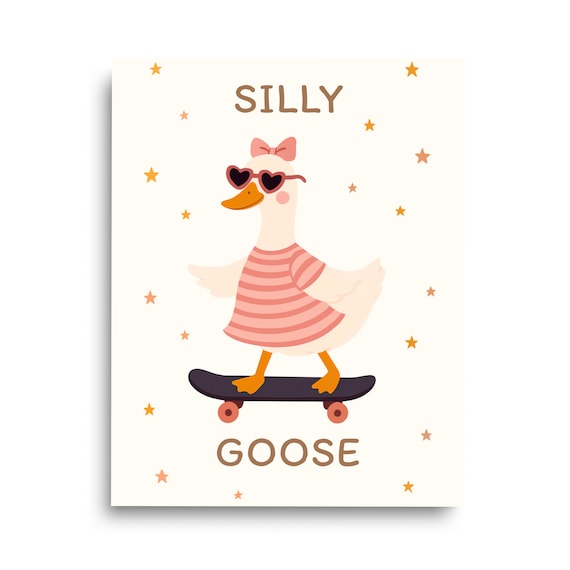 Silly Goose Girl Print, Cute Nursery Wall Art