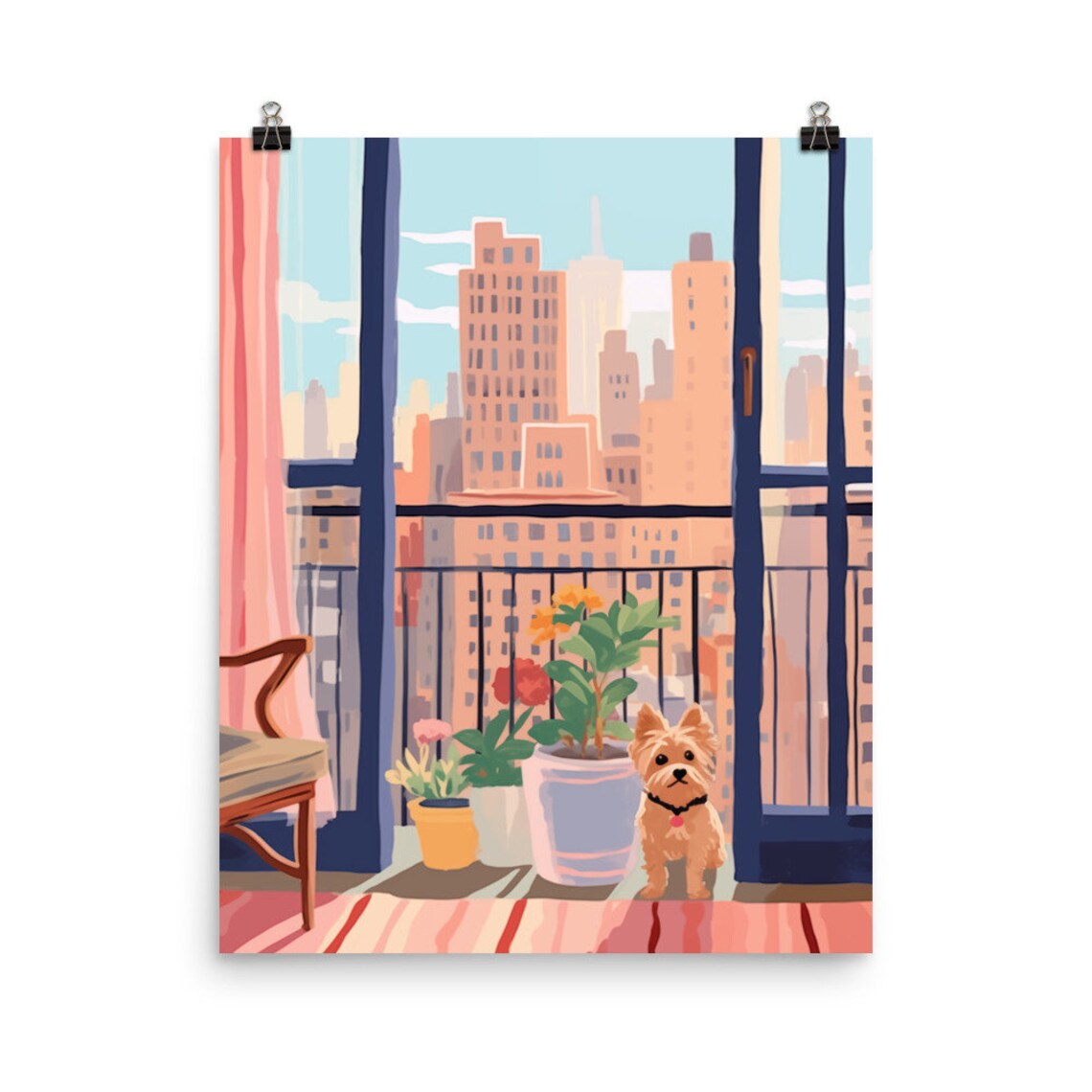 NYC Yorkie Watercolor Print, New York Travel Poster