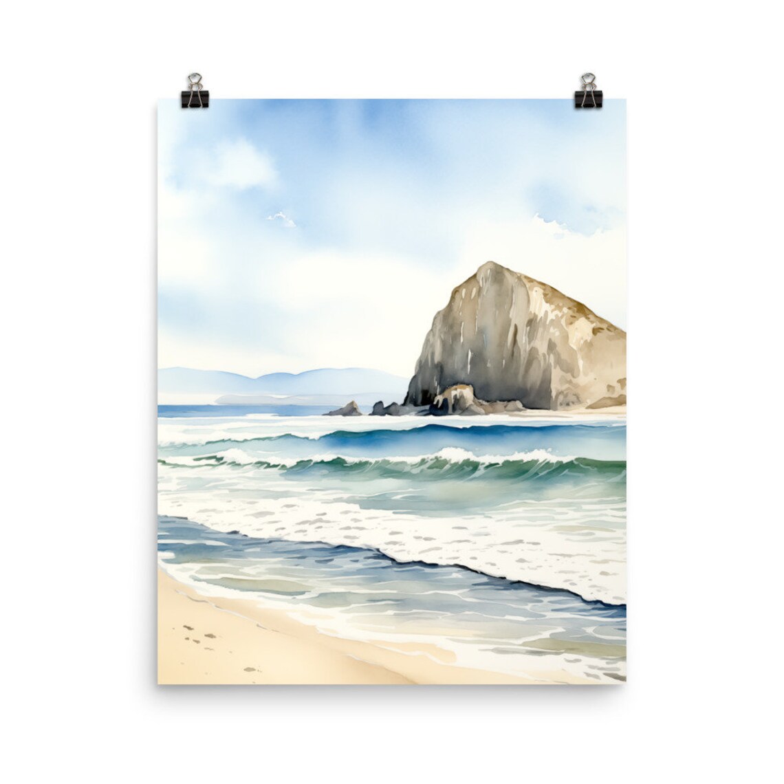 Morro Rock Watercolor Art Print, Pacific Coast