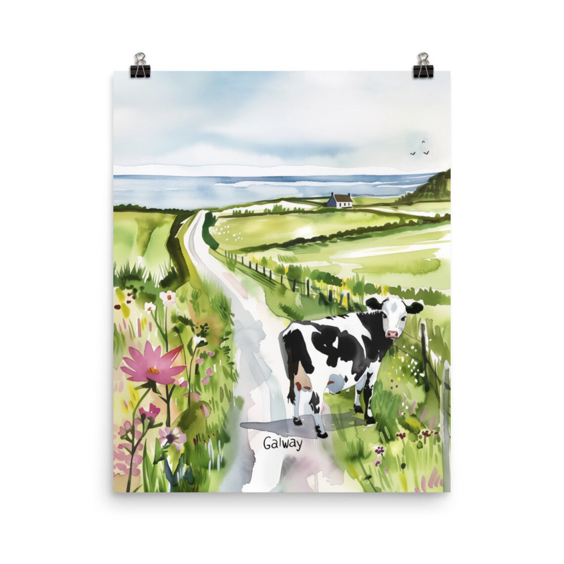Galway Watercolor Travel Poster, Irish Countryside