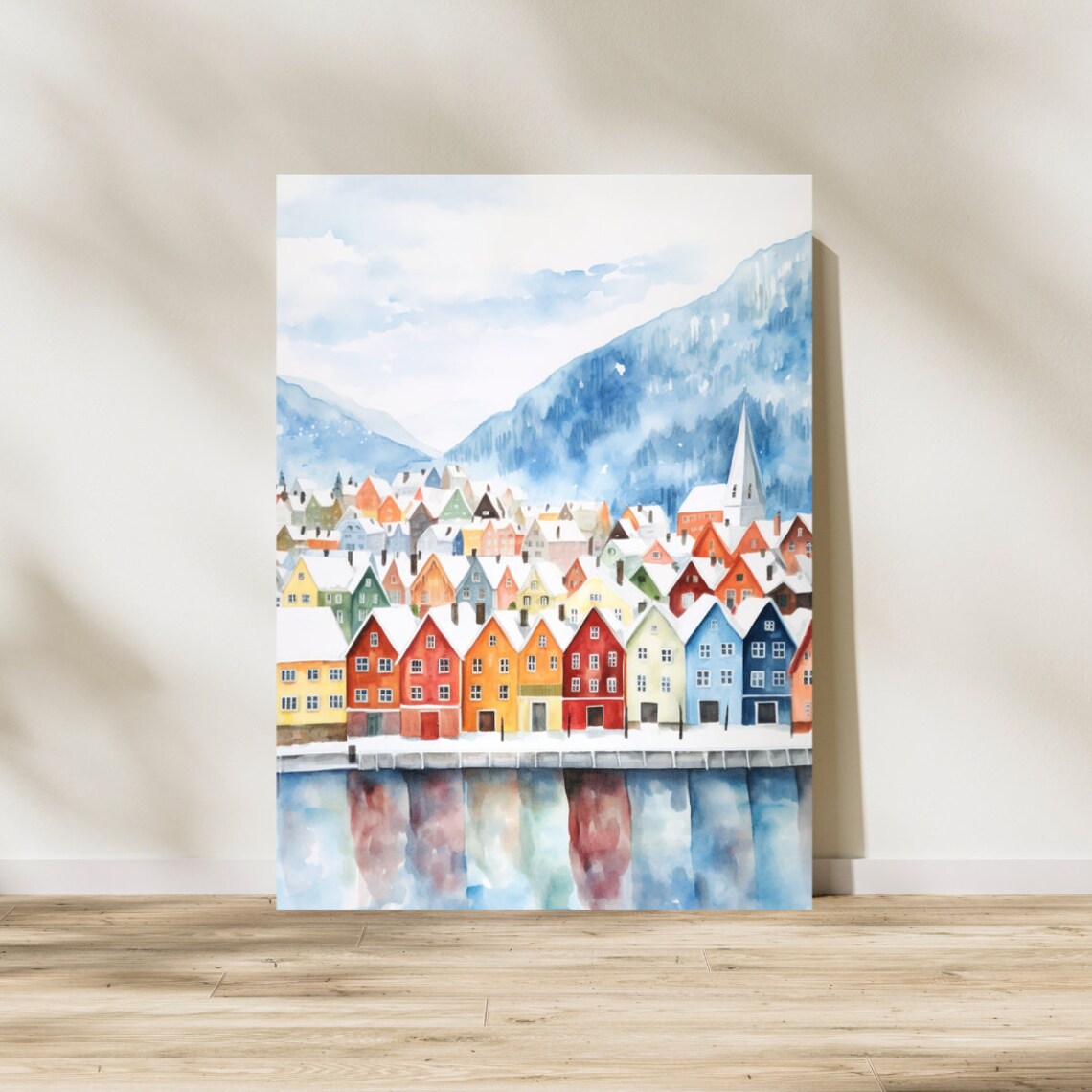 Bergen Watercolor Travel Poster, Norway Cityscape - Image 3