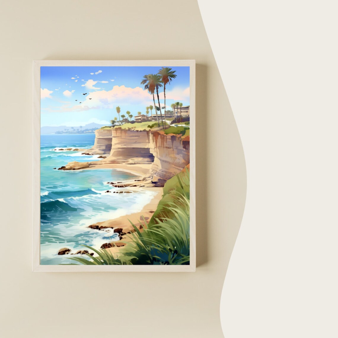 La Jolla Cove Watercolor Art Print, California - Image 2