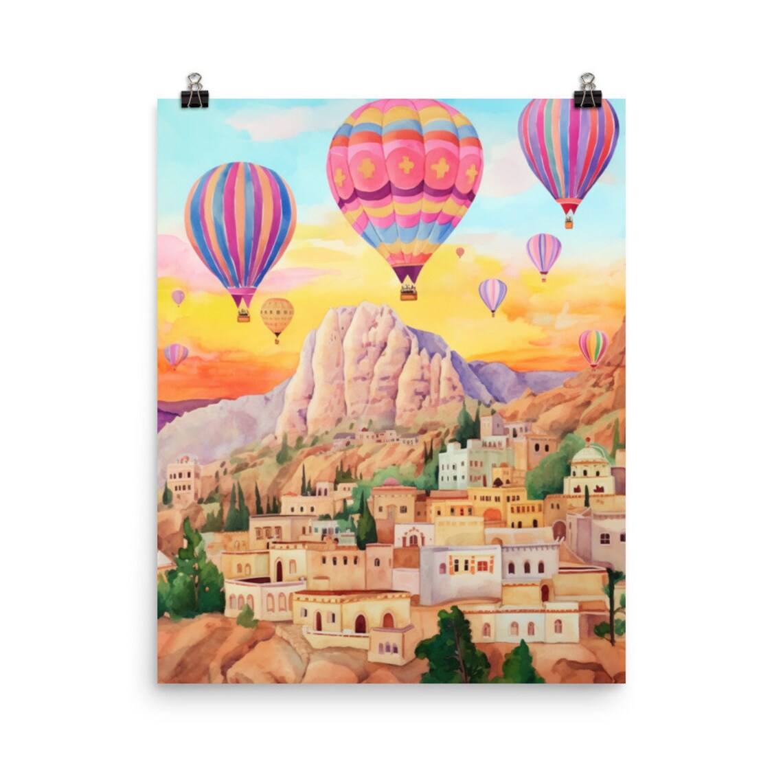 Cappadocia Watercolor Travel Poster, Anatolia Landscape